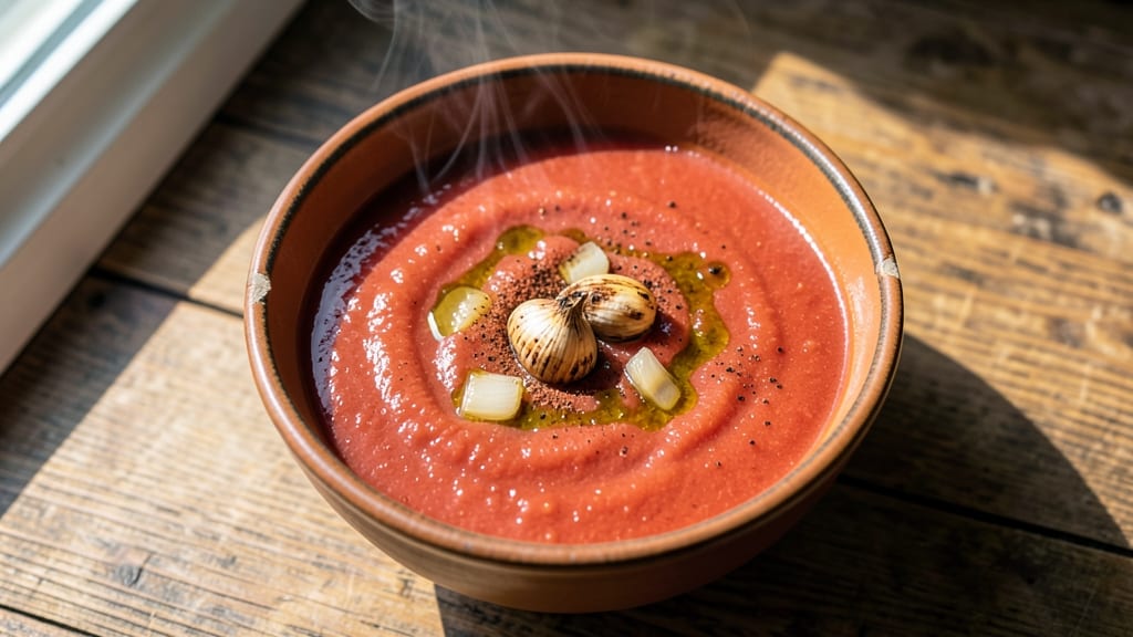 Awesome Tomato Soup Recipe: Smoky Garlic Roast With Herbed Croutons