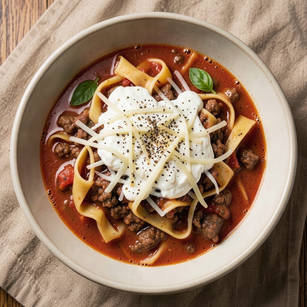 5-Star Lasagna Soup Recipe: Layered Pasta and Meatball Magic