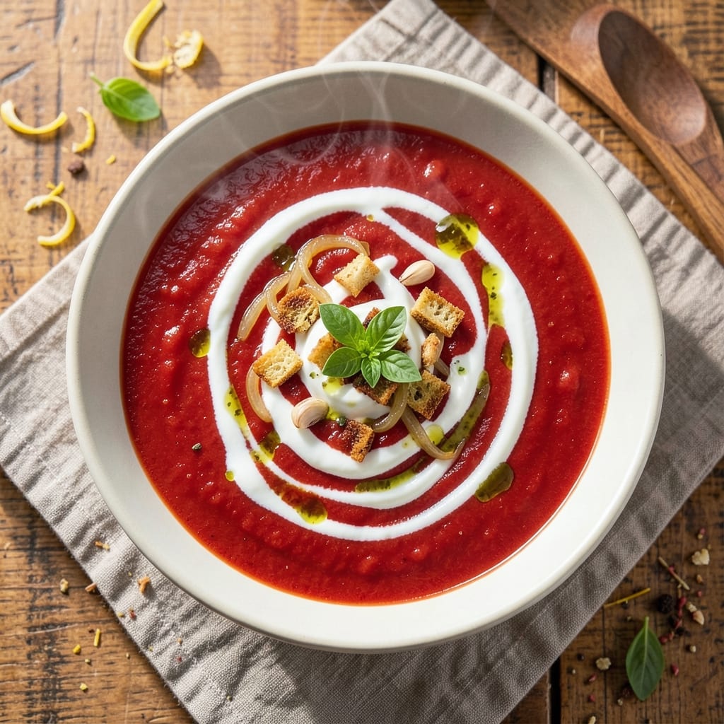 100k Tomato Soup Recipe: Velvety Smoothness with Toasted Garlic Crunch