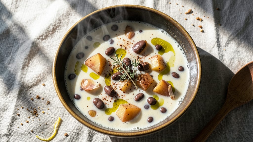 Black Eyed Pea and Potato Soup Recipe: Smoky Herb Swirls Over Creamy Base