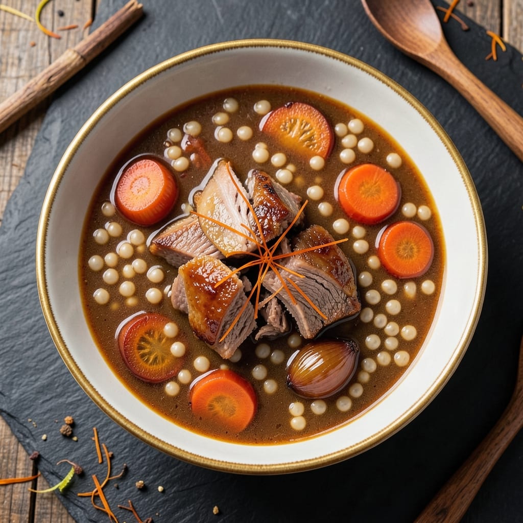 Aladdin's V Nine Soup Recipe: Saffron-Infused Lamb and Barley Luxury