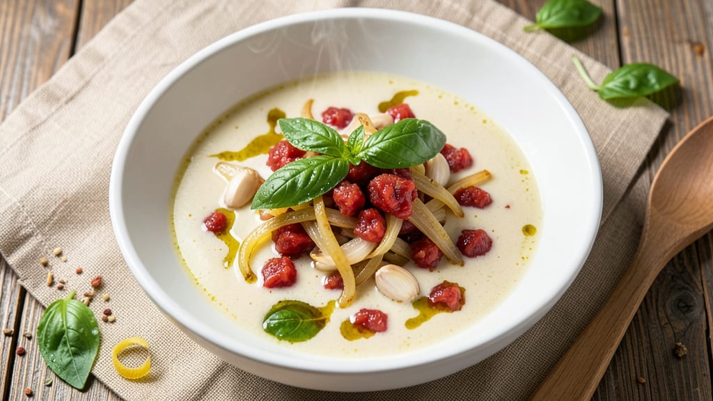 Arash Hashemi's Tomato Basil Soup Recipe: Herb-Infused Depth With Crispy Celery Crowns