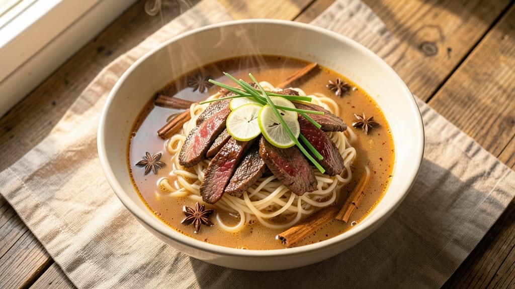 Beef Rice Noodle Soup Recipe: Wok-Seared Beef and Silky Noodles in Spiced Broth