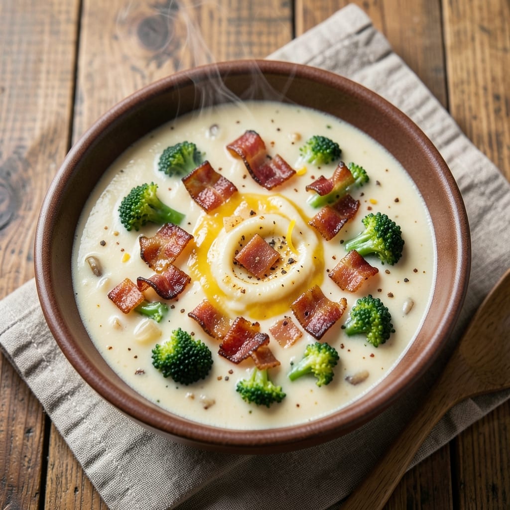 Almost Famous Broccoli Cheddar Soup Recipe: Velvety Cream with Crispy Bacon Topping