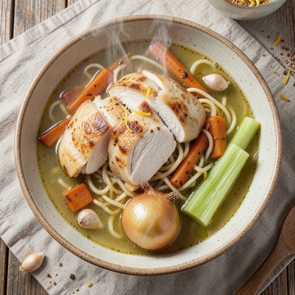 Alix Earle's Chicken Noodle Soup Recipe: Herbal Broth Magic with Shredded Chicken