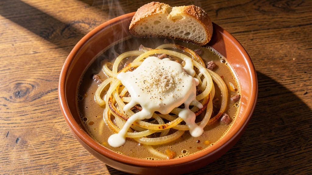 Bern's Steakhouse French Onion Soup Recipe: Crispy Gruyère Crowns Over Rich Beef Broth
