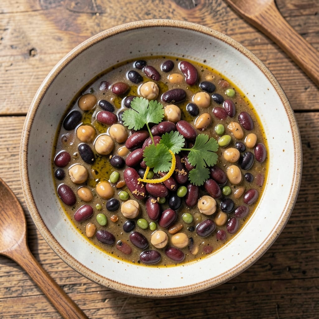 14 Bean Soup Recipe Vegetarian: Pantry-to-Pot Umami Bomb With Toasted Barley Crunch