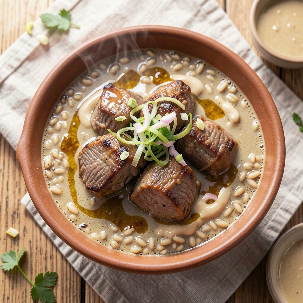 Adasi Soup Recipe: West African Lamb and Barley Stew With Toasted Spice Crunch