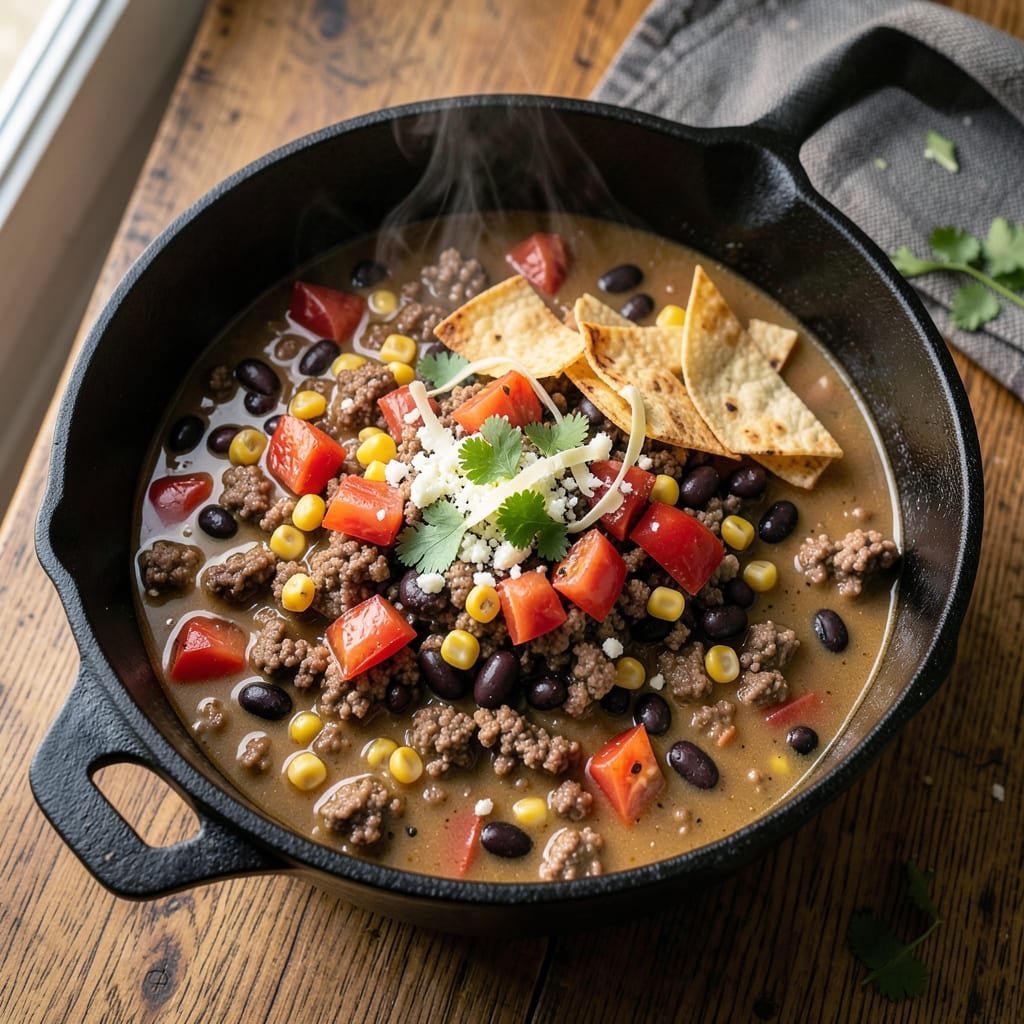 8-Can Taco Soup Recipe With Ground Beef: Spicy Layered Flavor Without the Mess