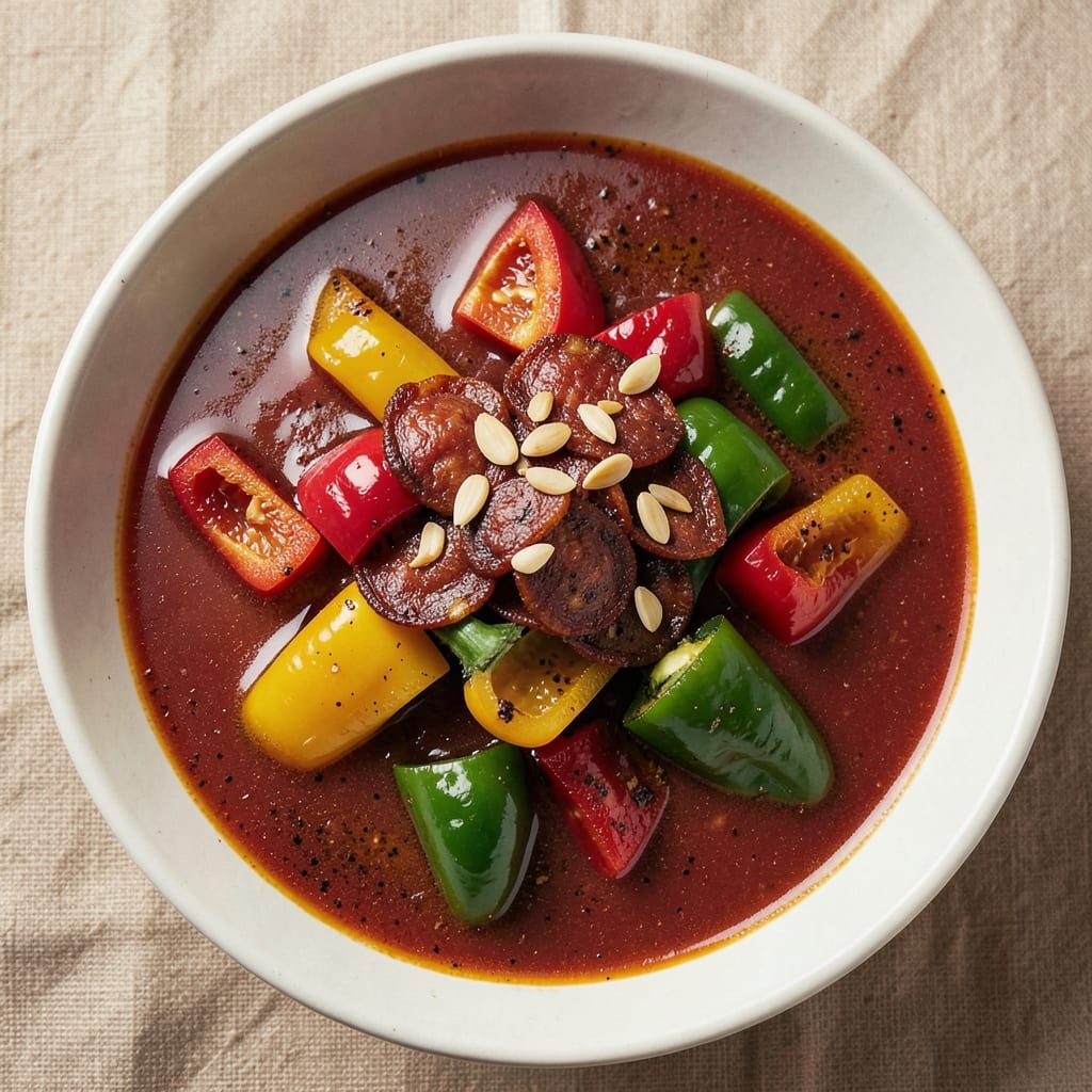 3 Pepper Soup Recipe: Smoky Spanish Fire With Crispy Chorizo Topping
