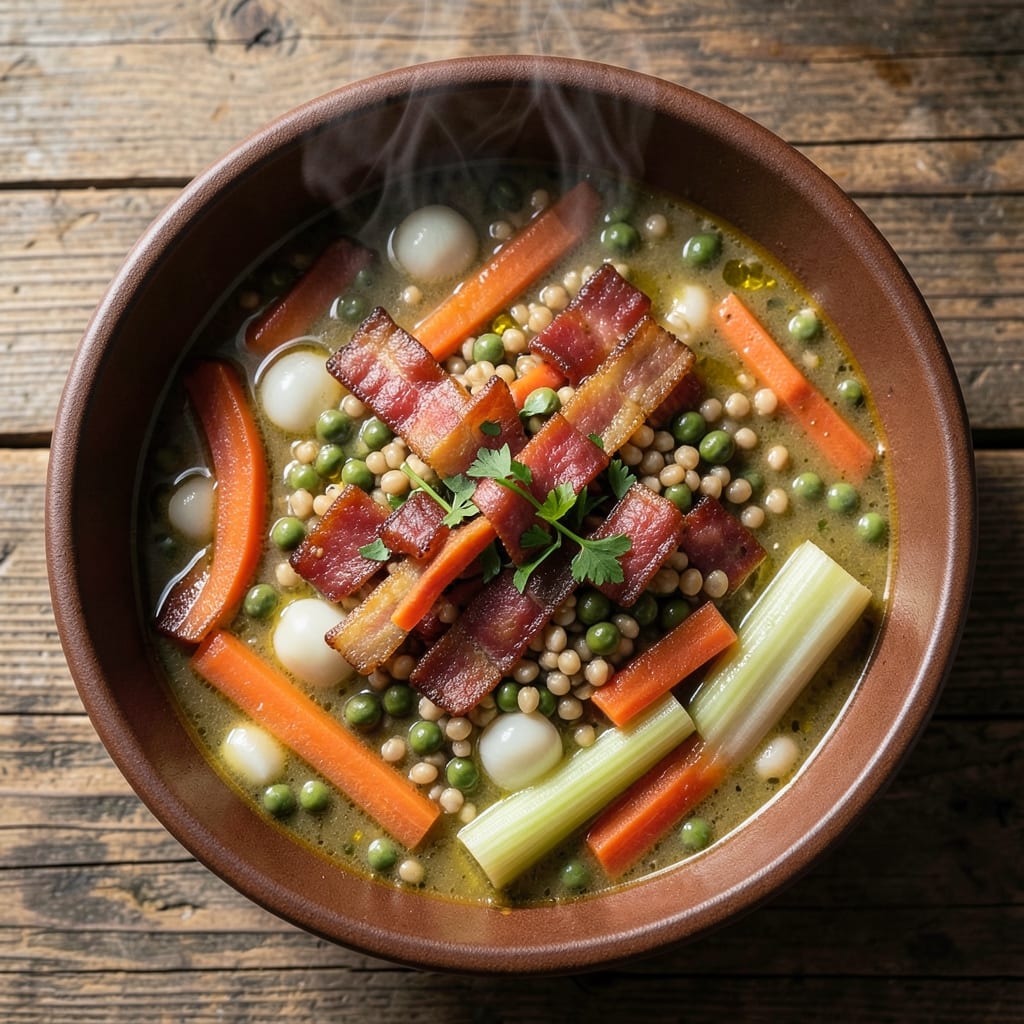2 by 4 Soup Recipe: Barley and Split Pea Crunch Fusion
