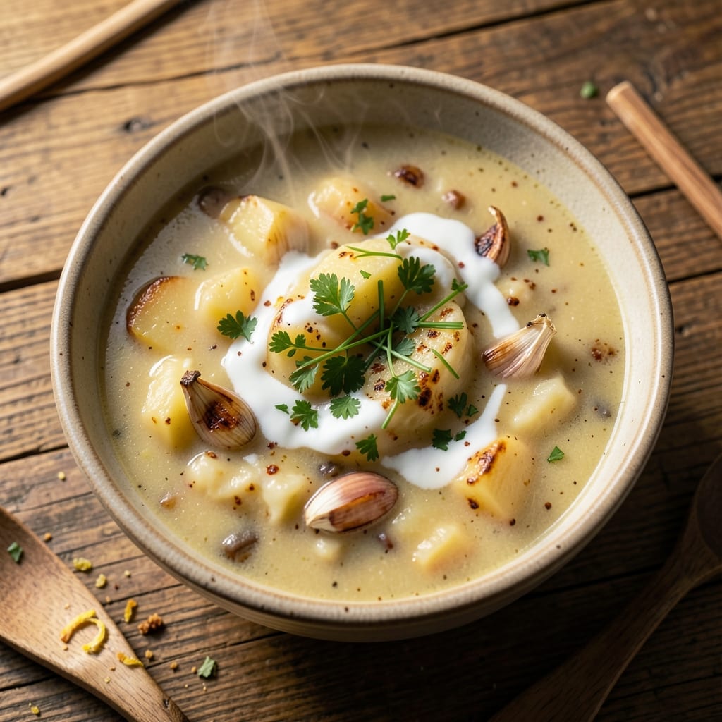 Allison's Potato Soup Recipe: Velvety Roasted Garlic Base